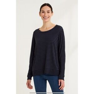 CUT LOOSE STRIPED LONG SLEEVE KNIT FLEECE TOP RELAXED COZY CASUAL EVERYDAY M